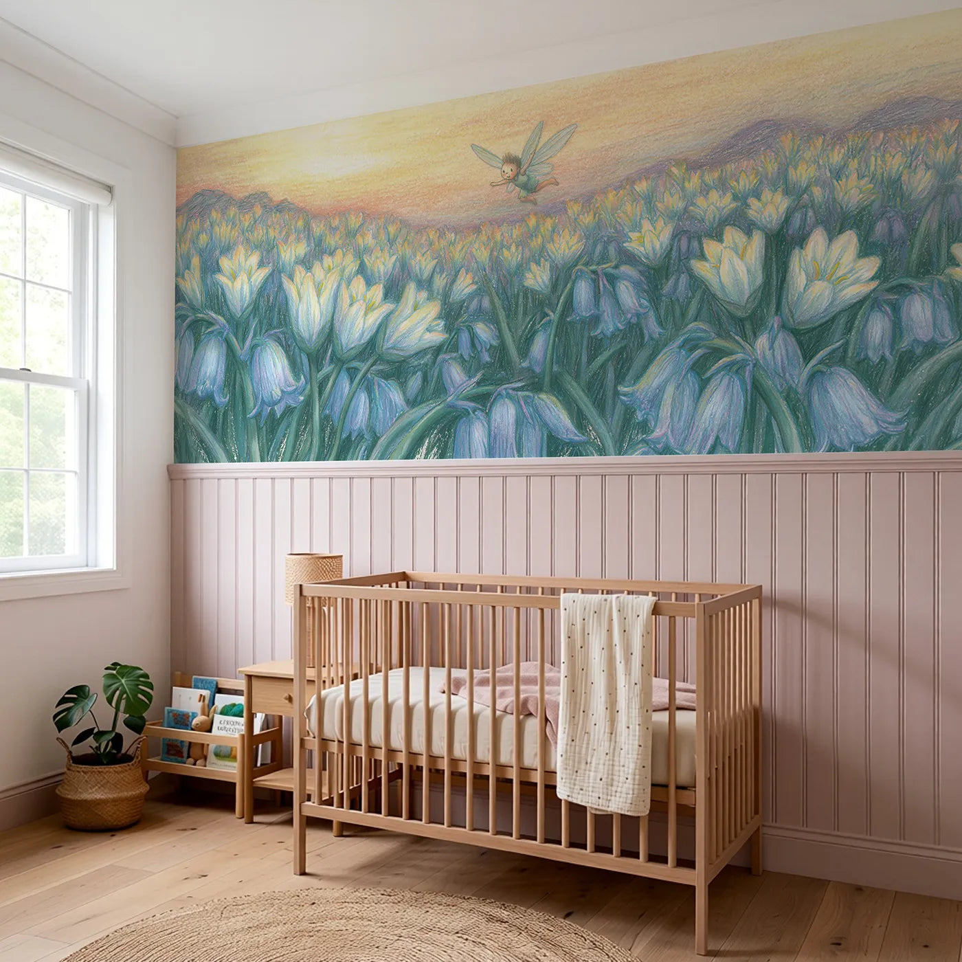 The First Wobbling Flight Wainscoting Wallpaper styled in a kids room by Whimsy Tots