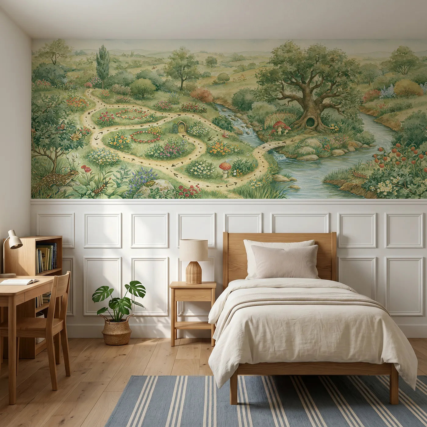 Storybook wainscoting wallpaper of the map of the fairy ways by Whimsy Tots