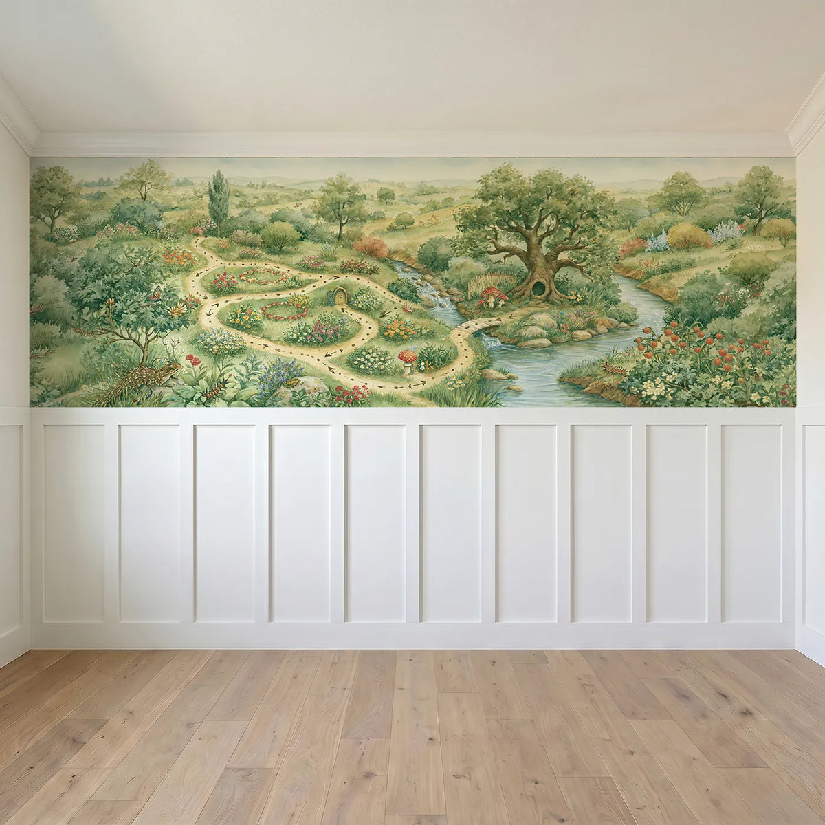 Full panel view of Map Of The Fairy Ways Wainscoting Wallpaper by Whimsy Tots