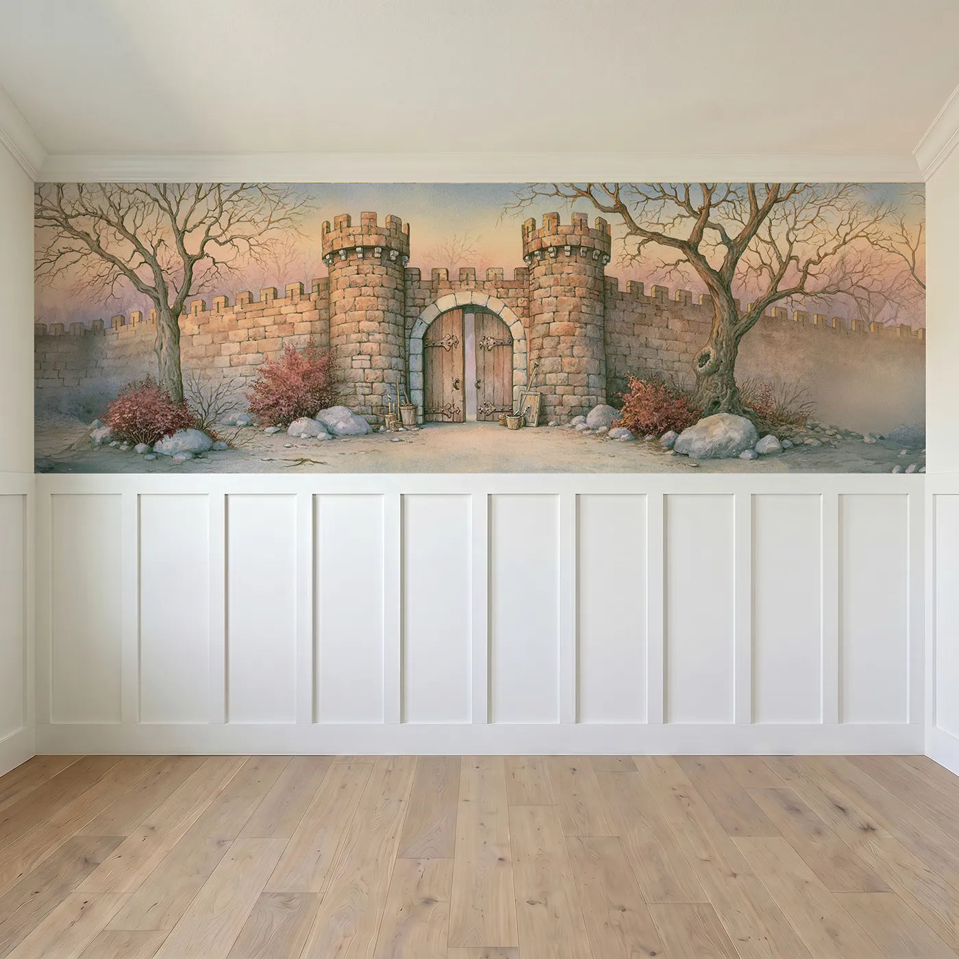 Full panel view of The Open Welcoming Gate Wainscoting Wallpaper by Whimsy Tots