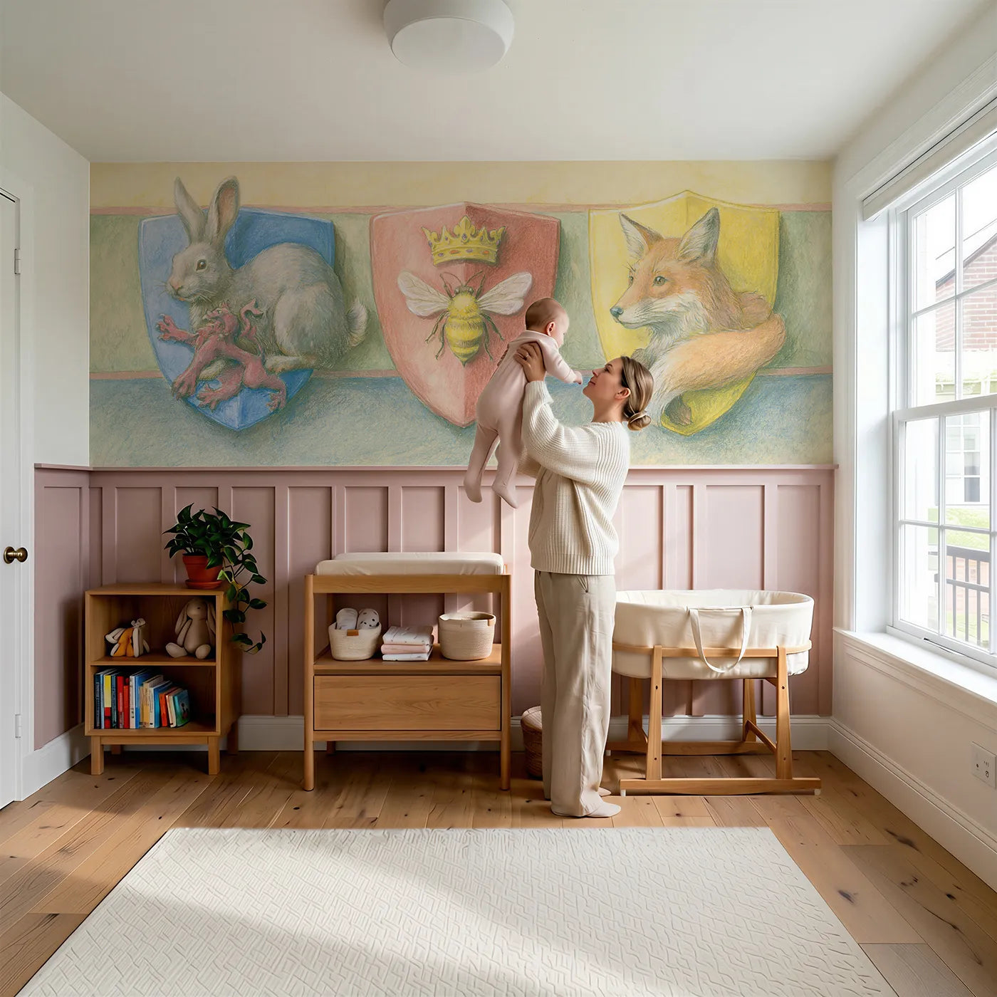 Child reading near Device Shields In A Row Wainscoting Wallpaper by Whimsy Tots