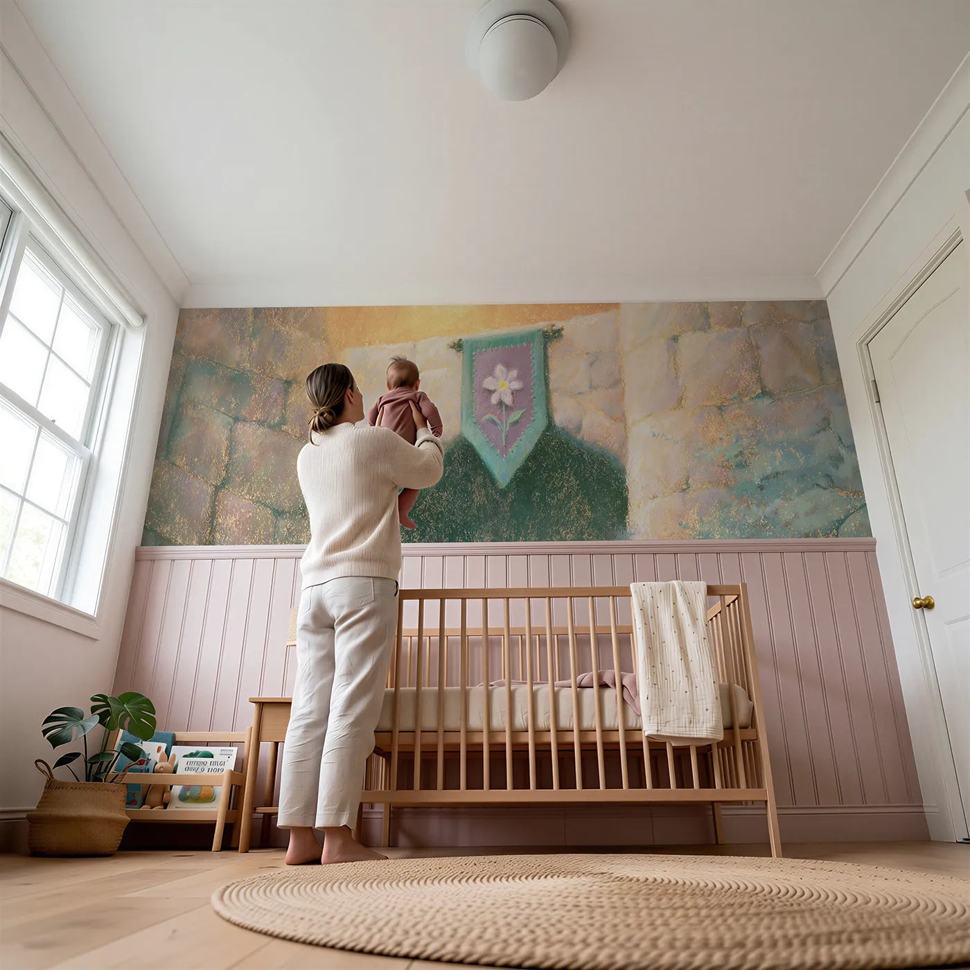 Child reading near The Banner With A Flower Wainscoting Wallpaper by Whimsy Tots