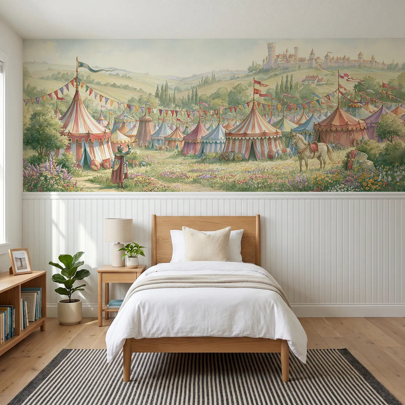 Storybook wainscoting wallpaper of the royal tournament by Whimsy Tots