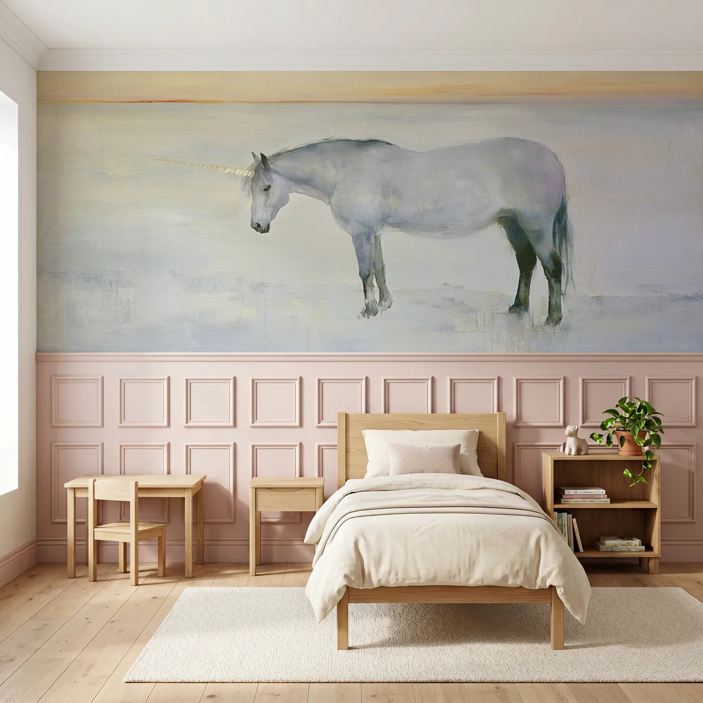 Watercolor wainscoting wallpaper of the horn at first light by Whimsy Tots