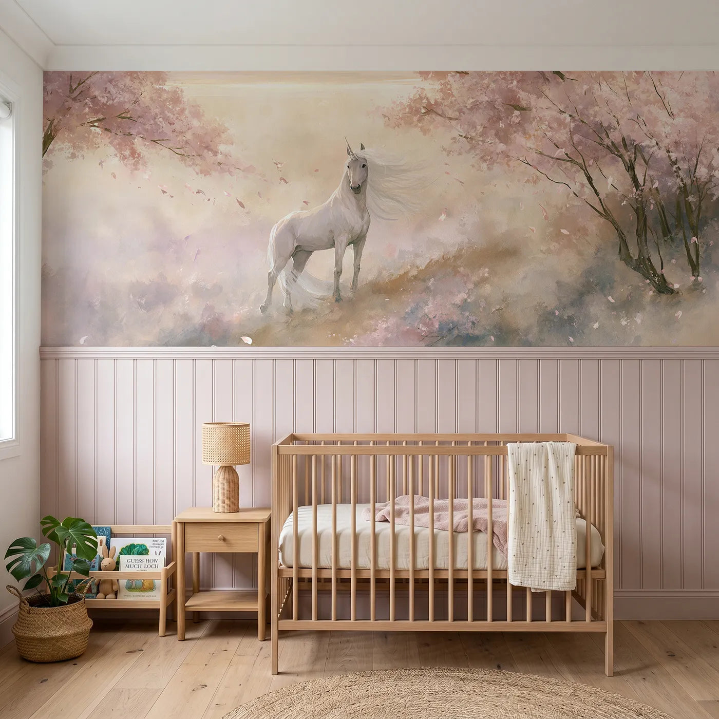 Watercolor wainscoting wallpaper of the white mane in the wind by Whimsy Tots