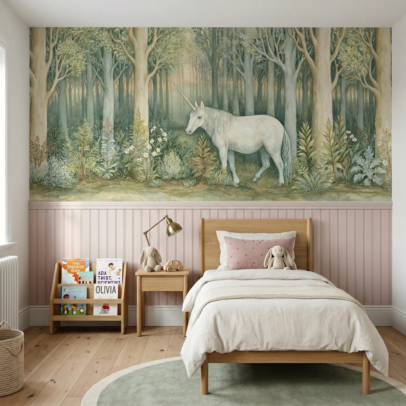 Storybook wainscoting wallpaper of looking back at the edge by Whimsy Tots