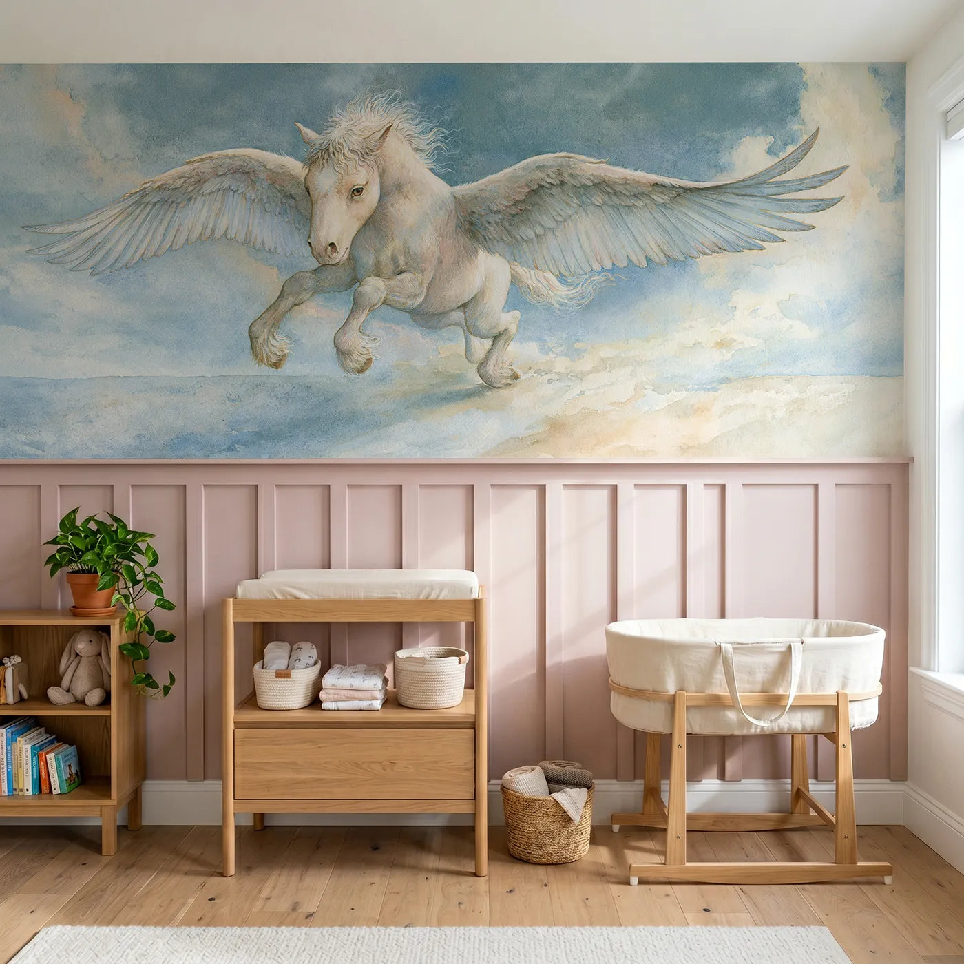 Storybook wainscoting wallpaper of learning the landing by Whimsy Tots