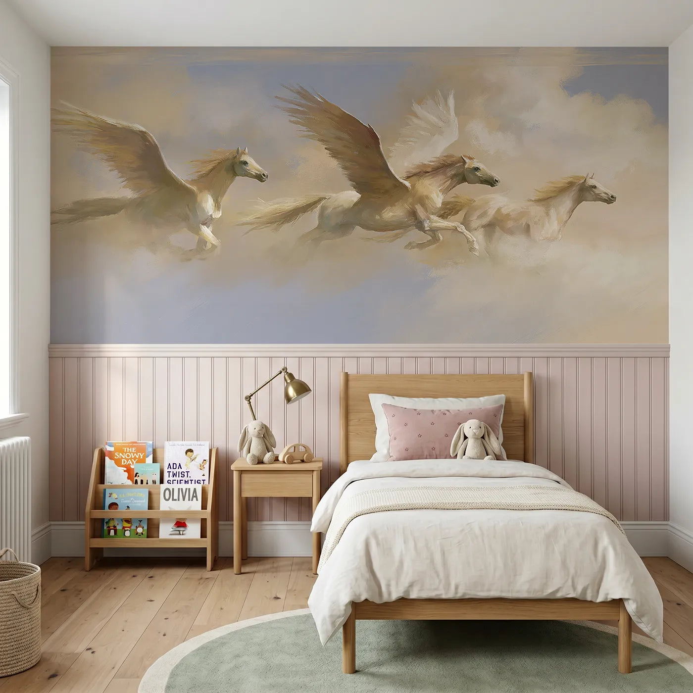 Watercolor wainscoting wallpaper of racing the wind by Whimsy Tots