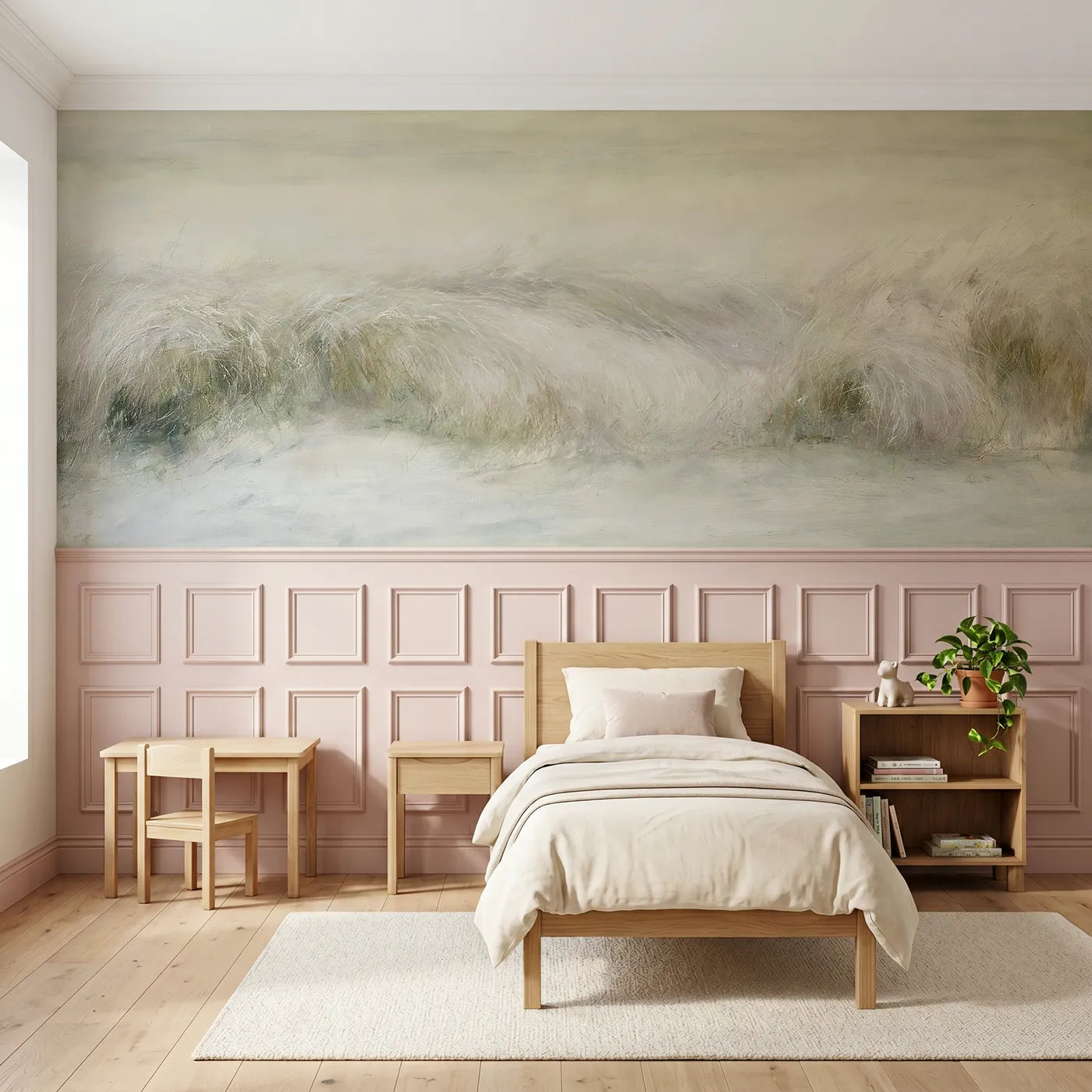 Watercolor wainscoting wallpaper of where the unicorn slept by Whimsy Tots