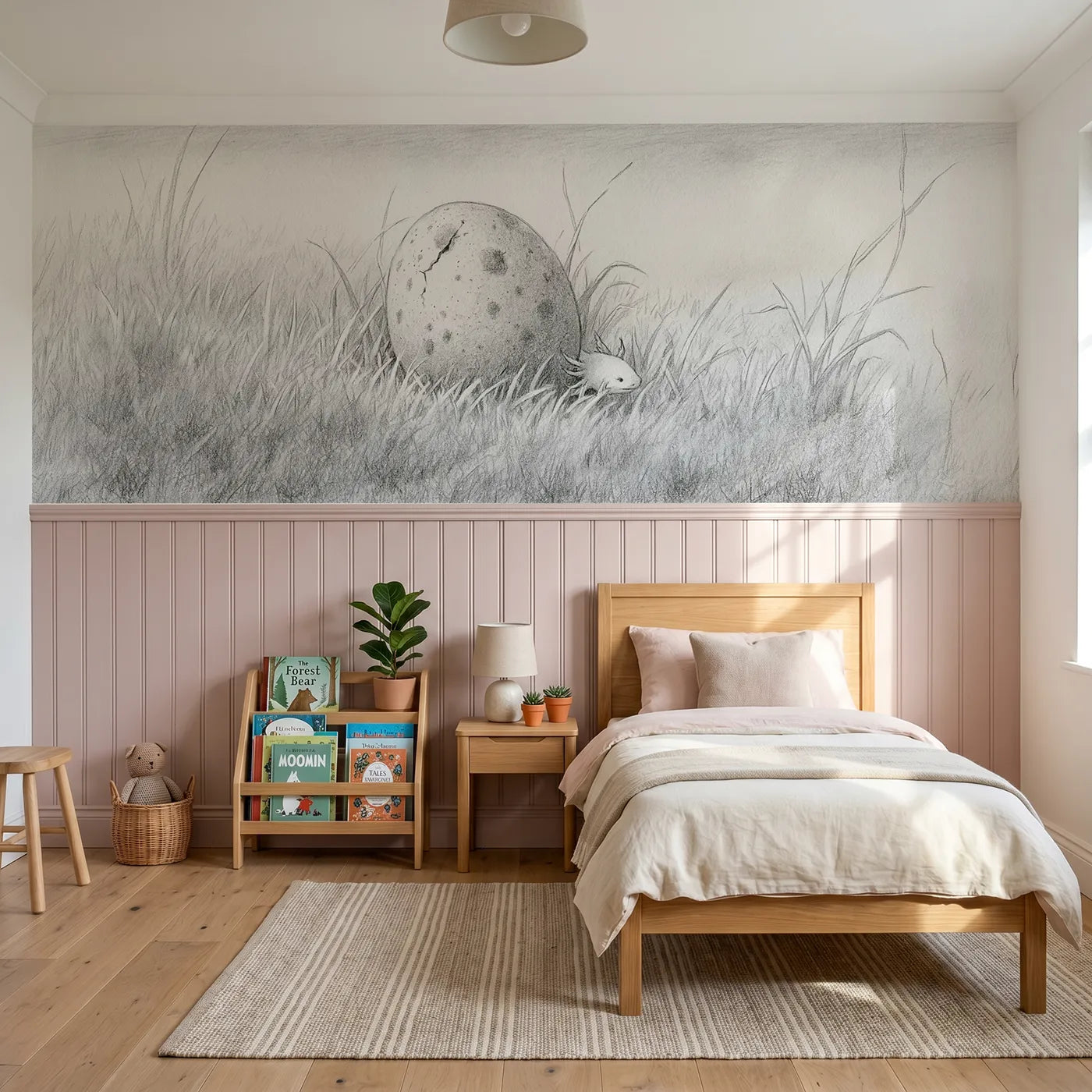 Colored pencil wainscoting wallpaper of about to hatch by Whimsy Tots