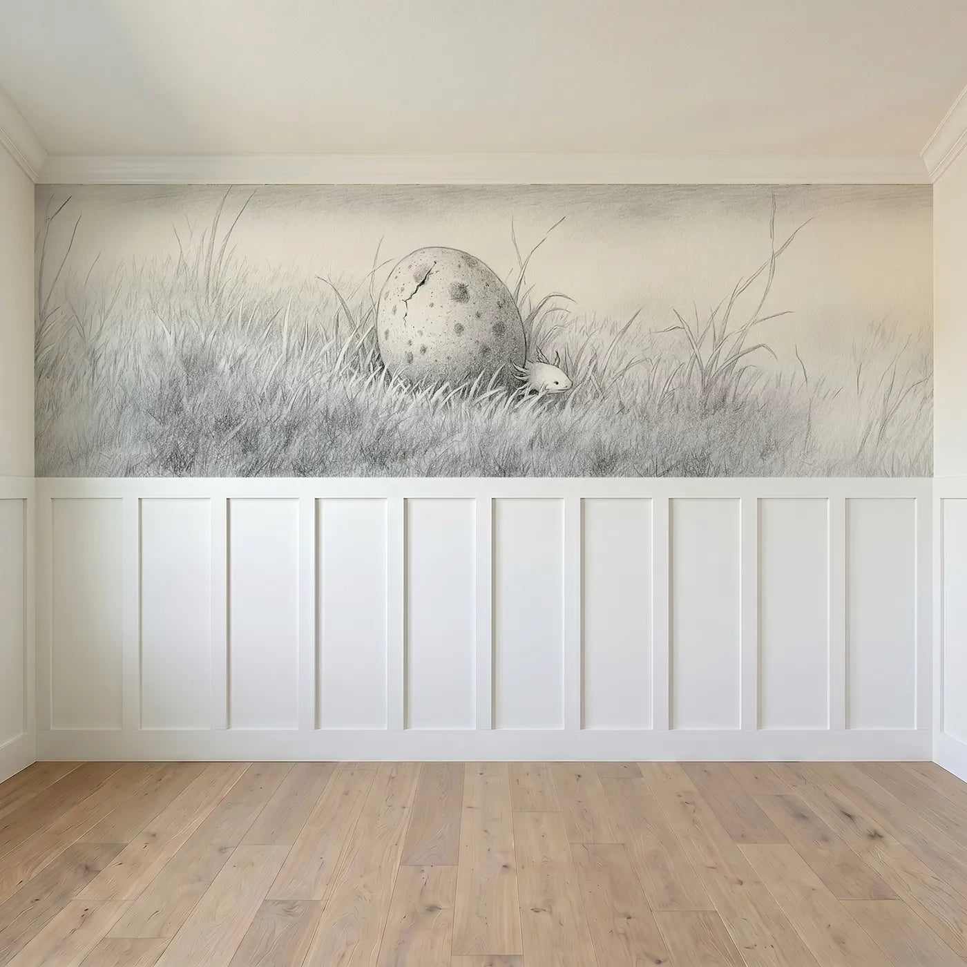 Full panel view of About To Hatch Wainscoting Wallpaper by Whimsy Tots