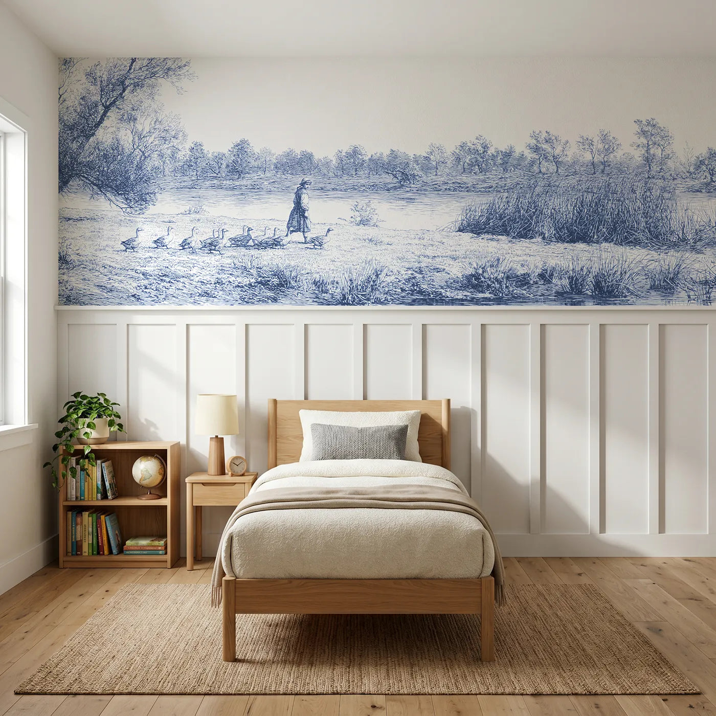 Toile wainscoting wallpaper of the goose girl by Whimsy Tots