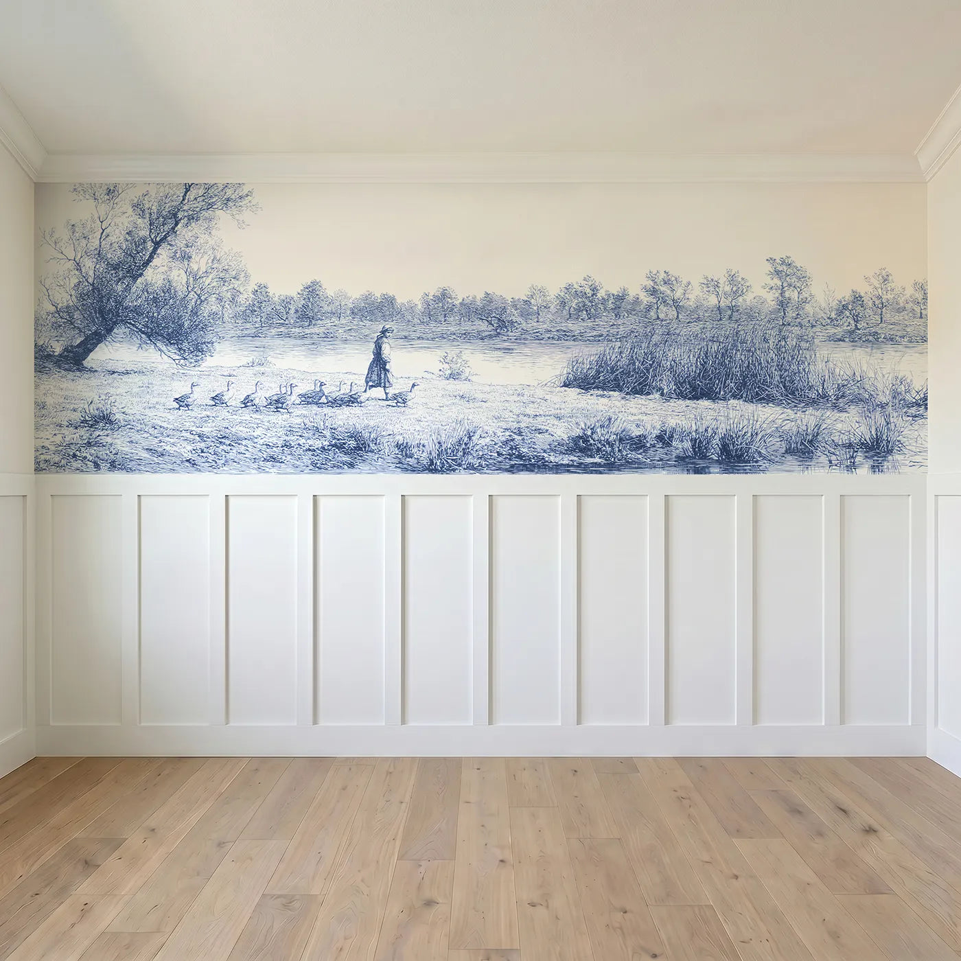 Full panel view of The Goose Girl Wainscoting Wallpaper by Whimsy Tots