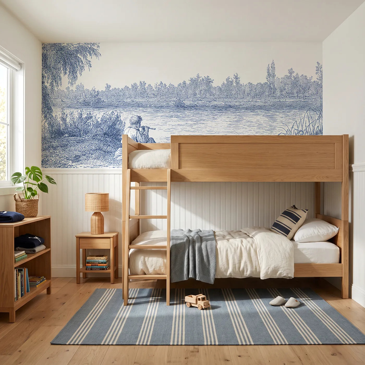 Toile wainscoting wallpaper of the flute by the stream by Whimsy Tots