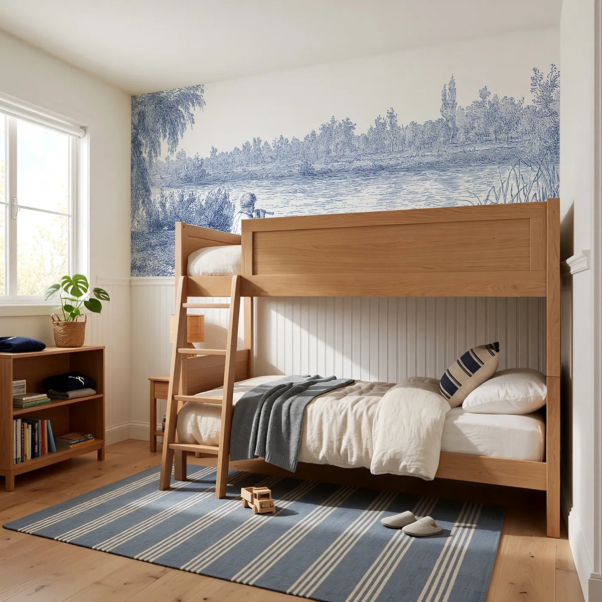 The Flute By The Stream Wainscoting Wallpaper styled in a kids room by Whimsy Tots