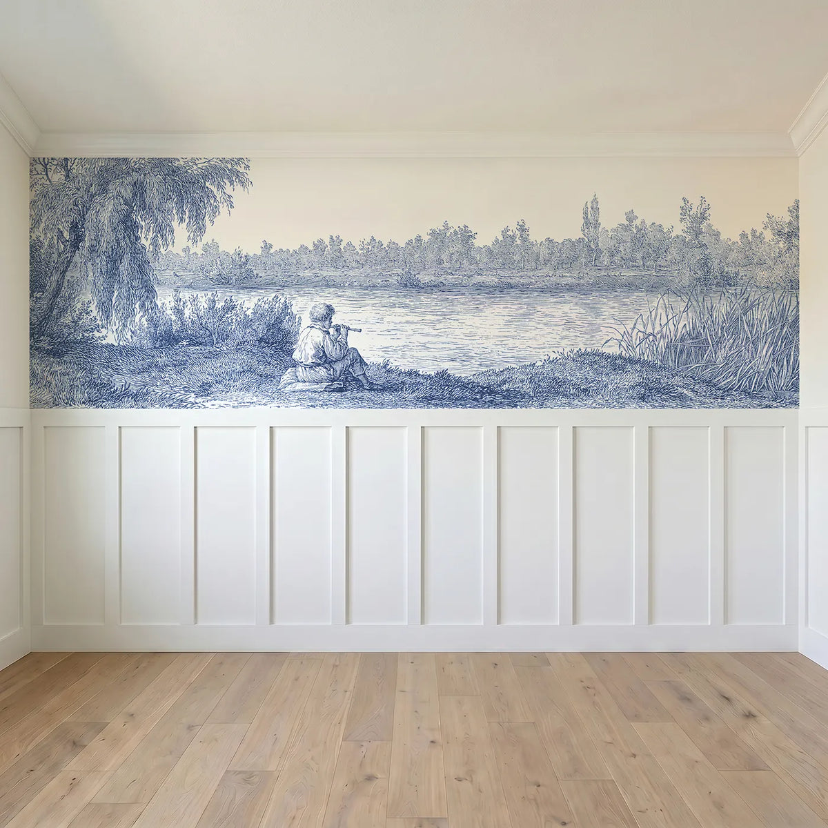 Full panel view of The Flute By The Stream Wainscoting Wallpaper by Whimsy Tots