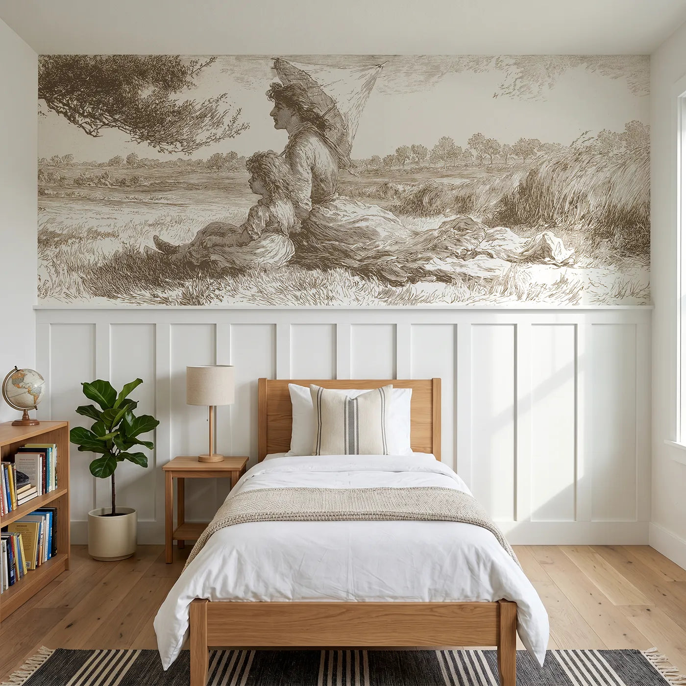 Toile wainscoting wallpaper of under the parasol in brown by Whimsy Tots