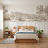 Toile wainscoting wallpaper of toy boats on the stream in brown by Whimsy Tots