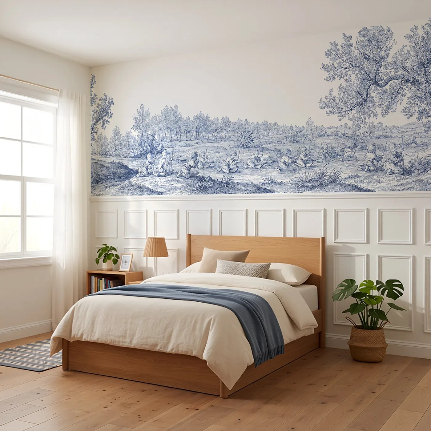 Toy Boats On The Stream Wainscoting Wallpaper styled in a kids room by Whimsy Tots