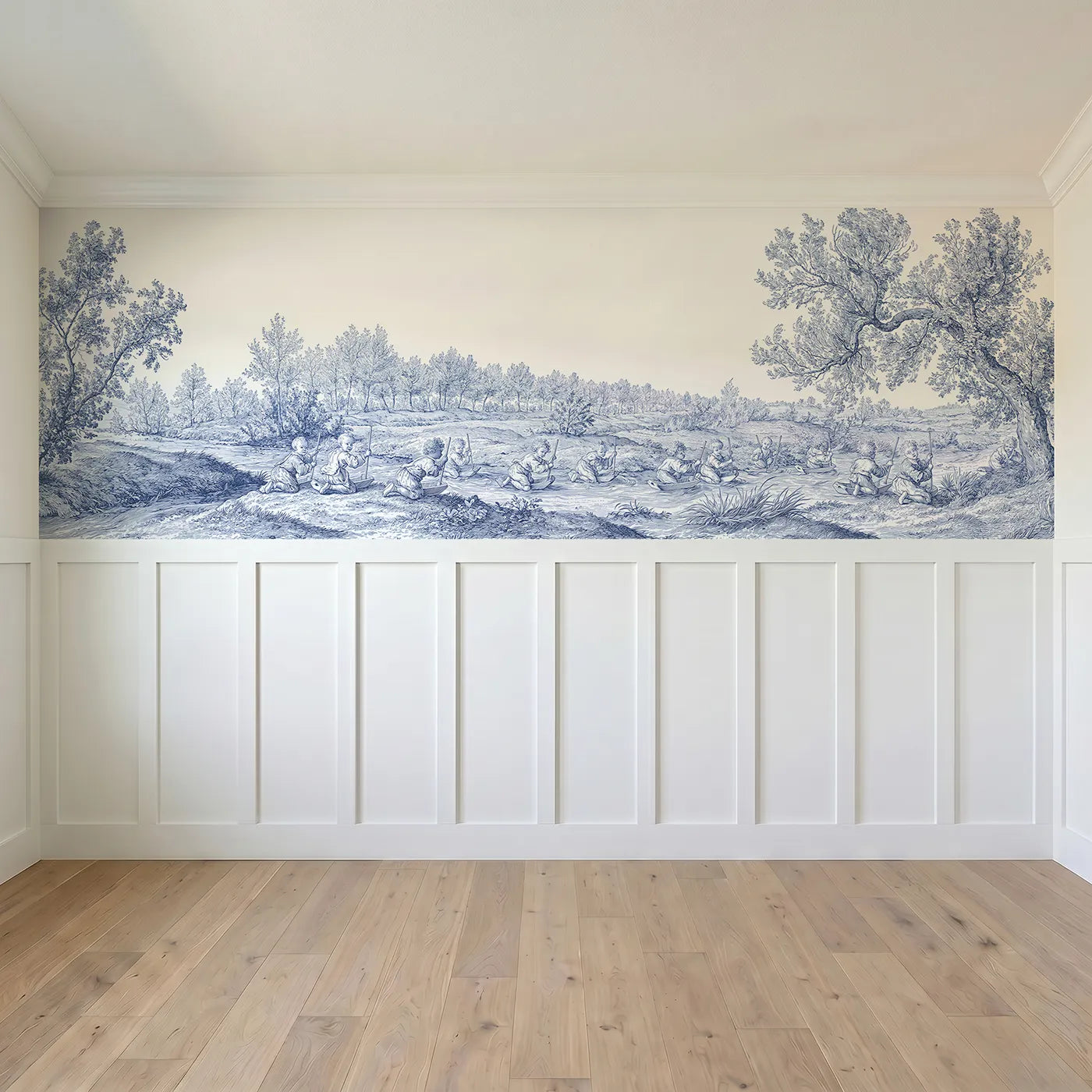 Full panel view of Toy Boats On The Stream Wainscoting Wallpaper by Whimsy Tots