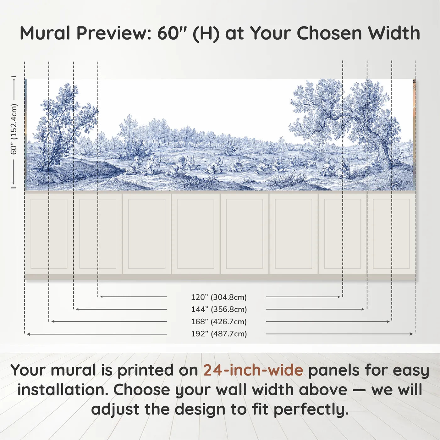 Panel dimensions for Toy Boats On The Stream Wainscoting Wallpaper by Whimsy Tots