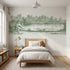 Toile wainscoting wallpaper of skipping the flat stone in green by Whimsy Tots
