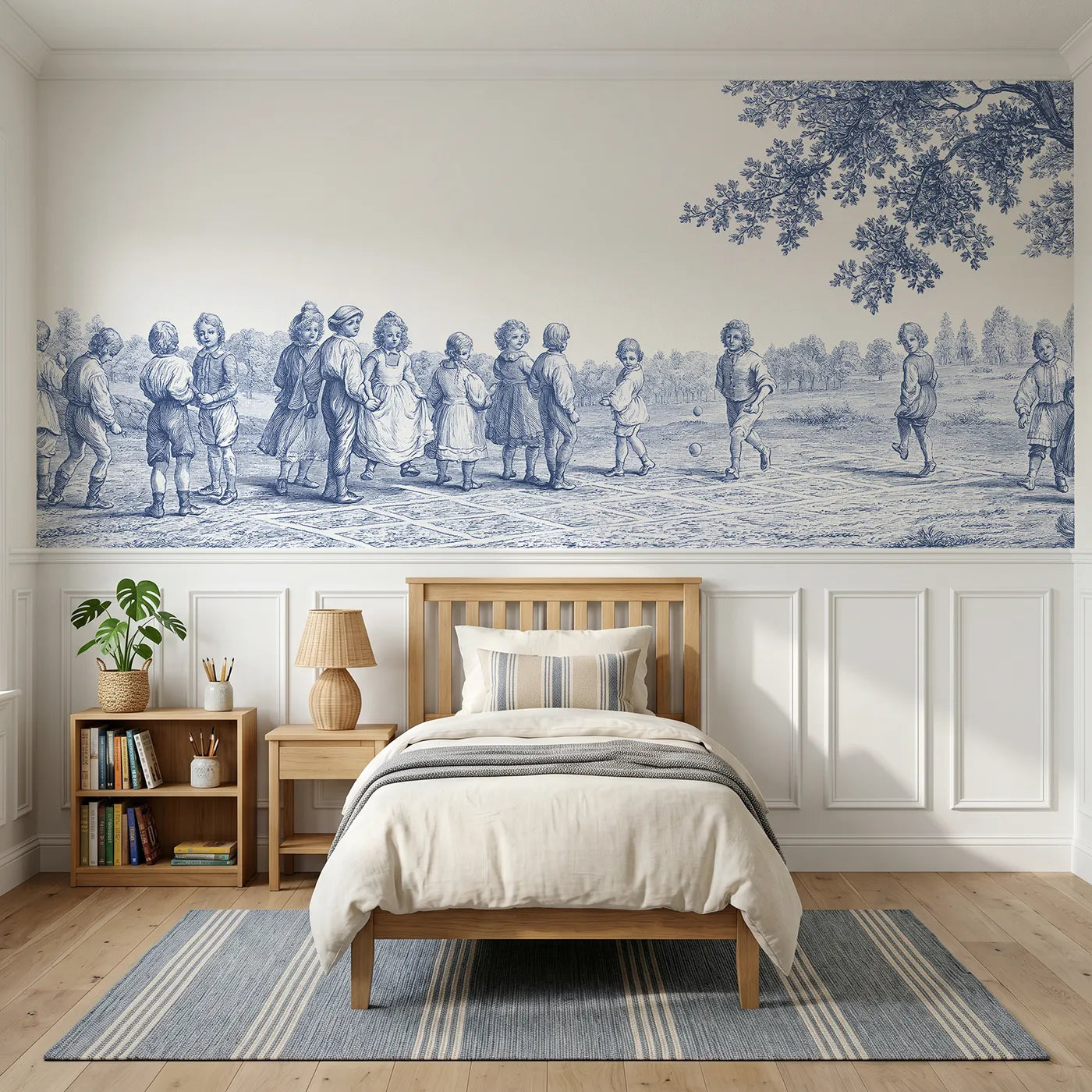 Toile wainscoting wallpaper of the hopscotch squares by Whimsy Tots
