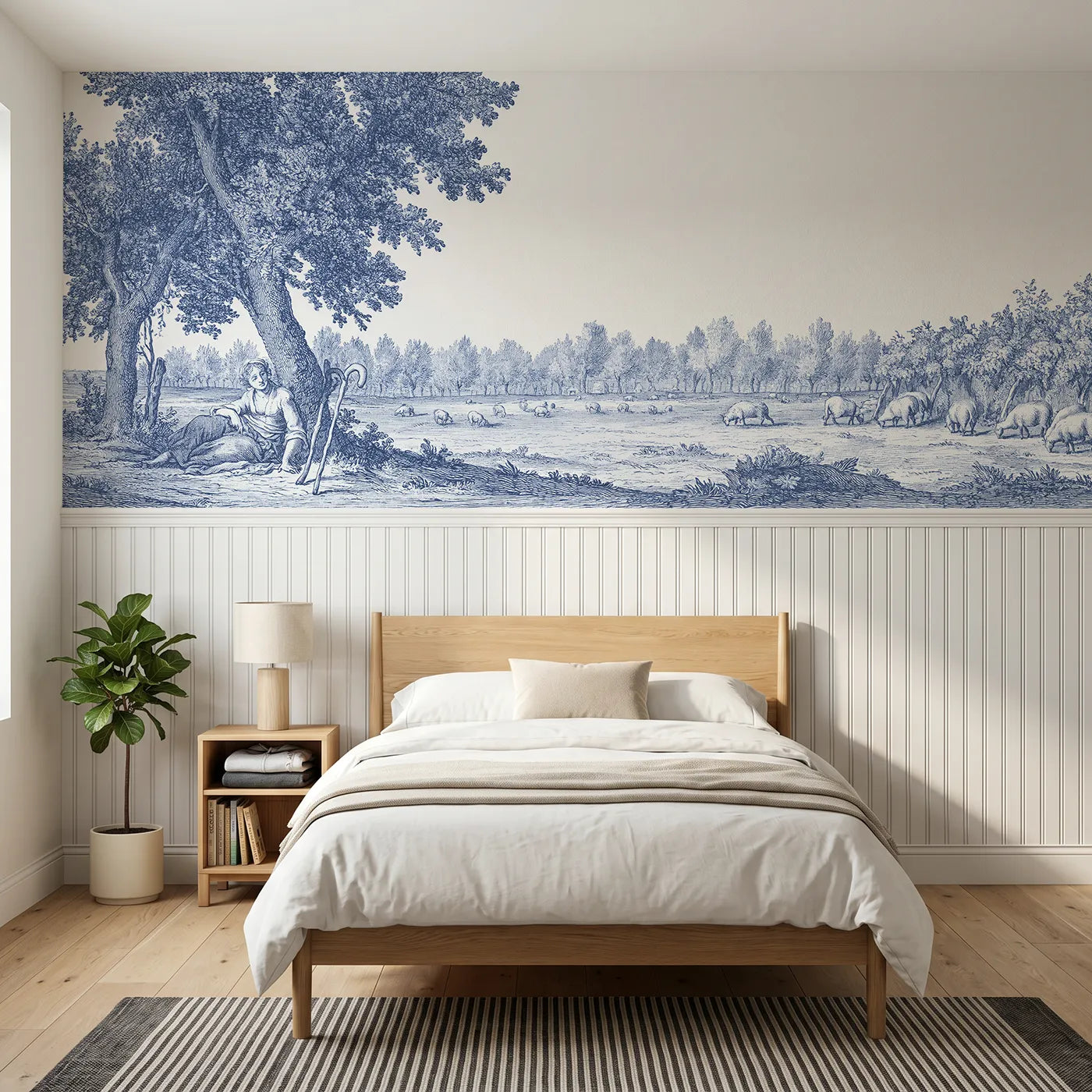 Toile wainscoting wallpaper of the shepherdess resting by Whimsy Tots