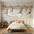 Toile wainscoting wallpaper of the piggyback race in brown by Whimsy Tots
