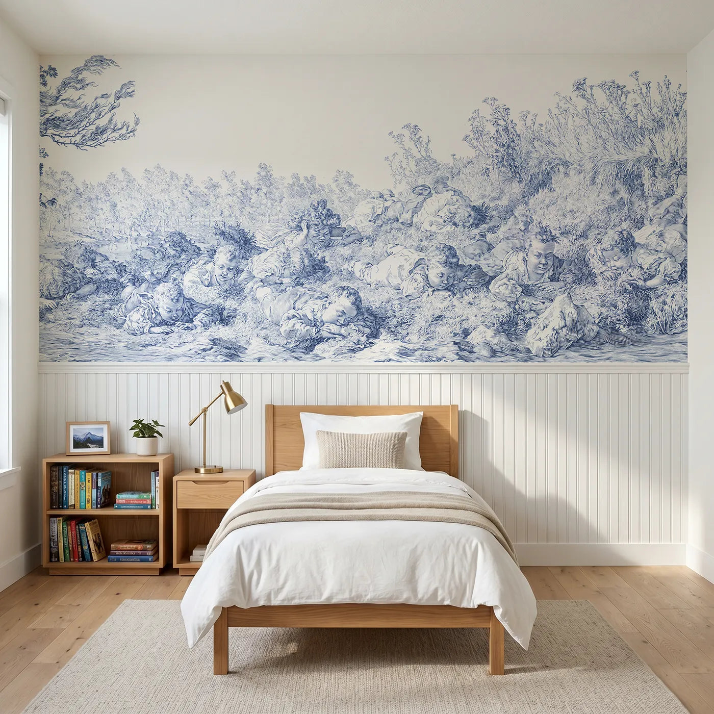 Toile wainscoting wallpaper of rolling down the hill by Whimsy Tots