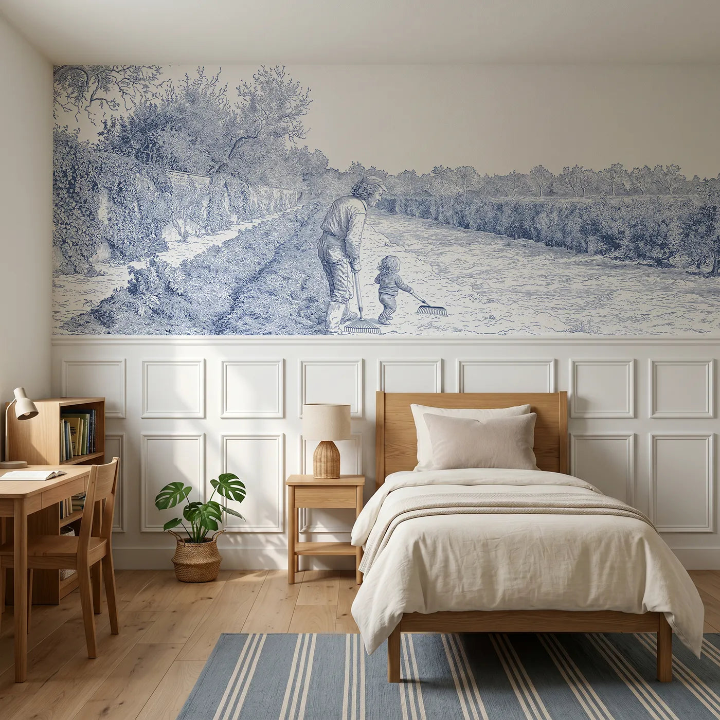 Toile wainscoting wallpaper of the smallest gardener by Whimsy Tots
