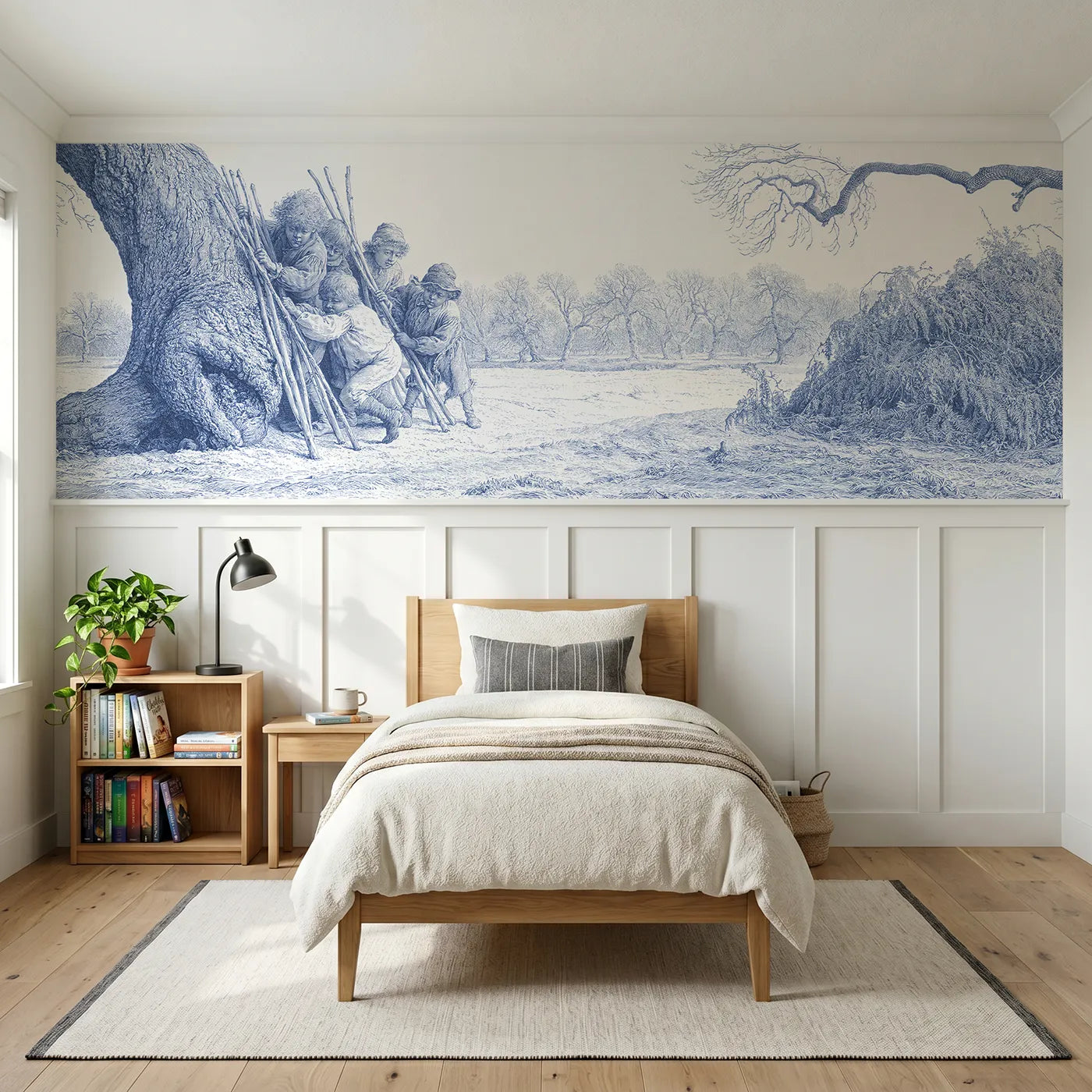 Toile wainscoting wallpaper of the stick den by Whimsy Tots