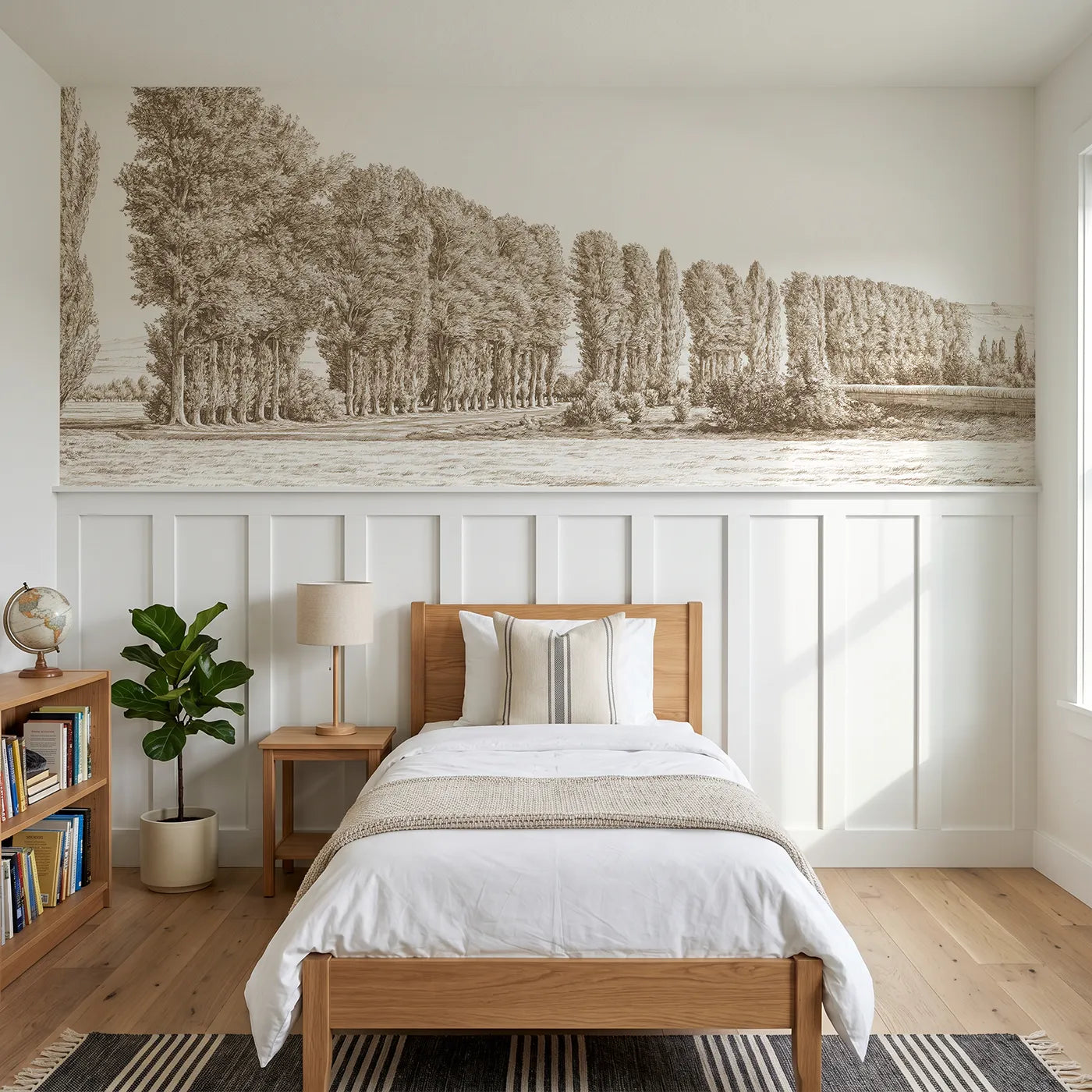 Toile wainscoting wallpaper of the poplar avenue in brown by Whimsy Tots