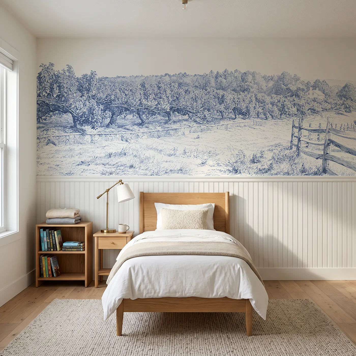 Toile wainscoting wallpaper of the espalier wall by Whimsy Tots
