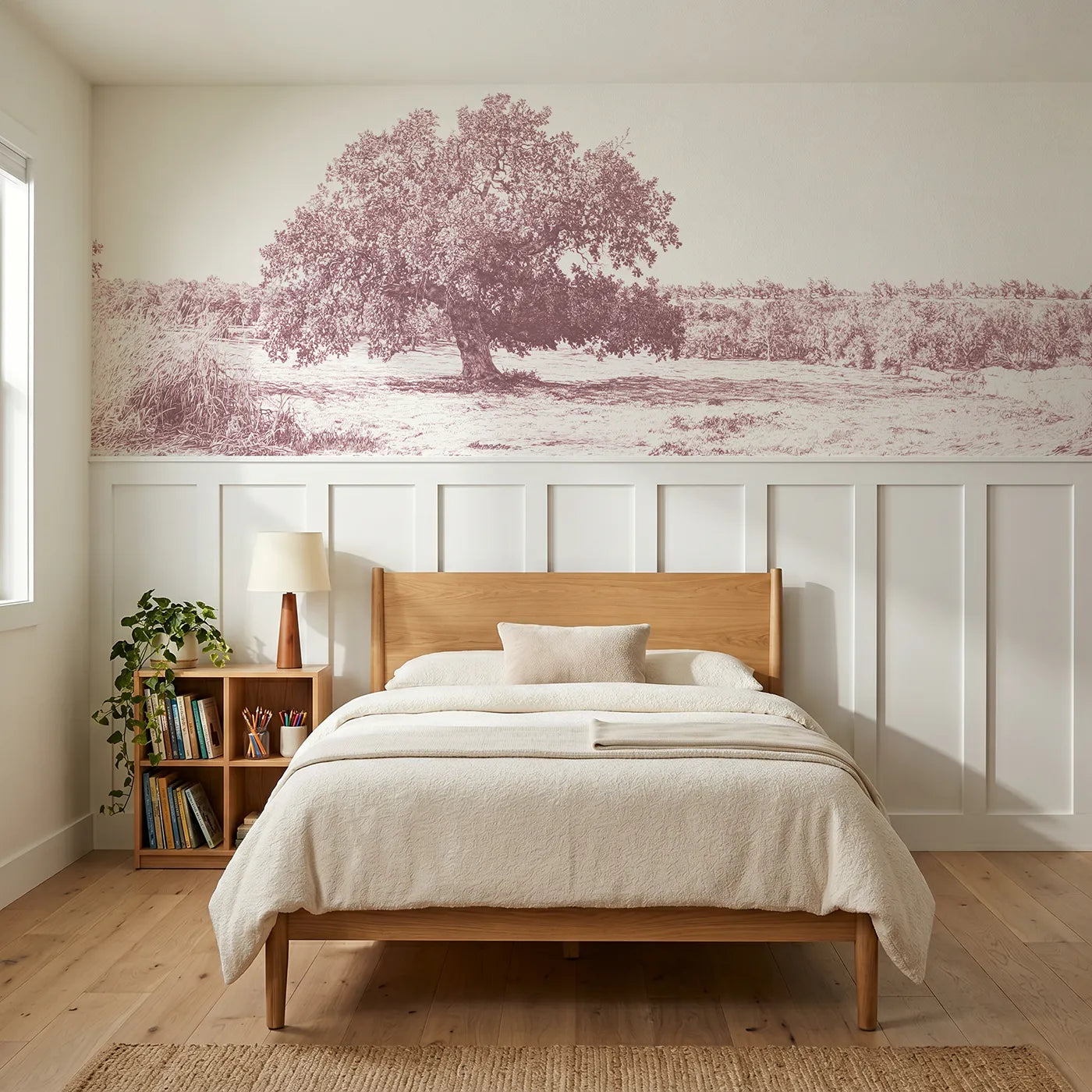 Toile wainscoting wallpaper of the one great oak in pink by Whimsy Tots