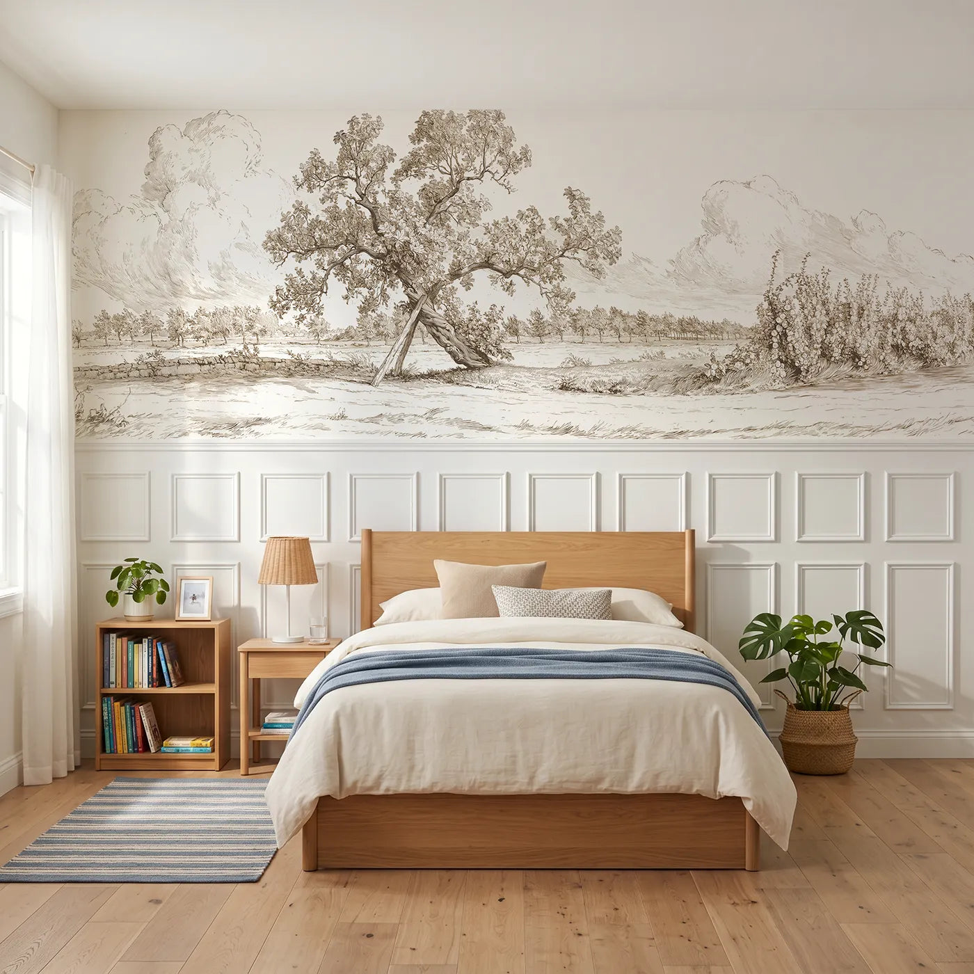 Toile wainscoting wallpaper of the old mulberry tree in brown by Whimsy Tots