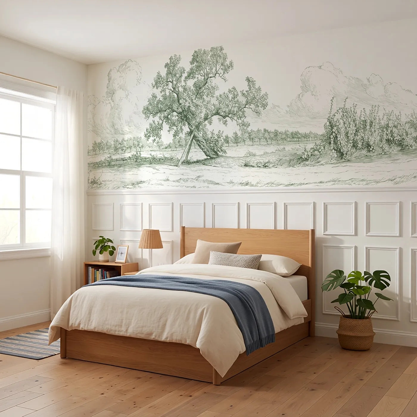 The Old Mulberry Tree Wainscoting Wallpaper in Green styled in a kids room by Whimsy Tots