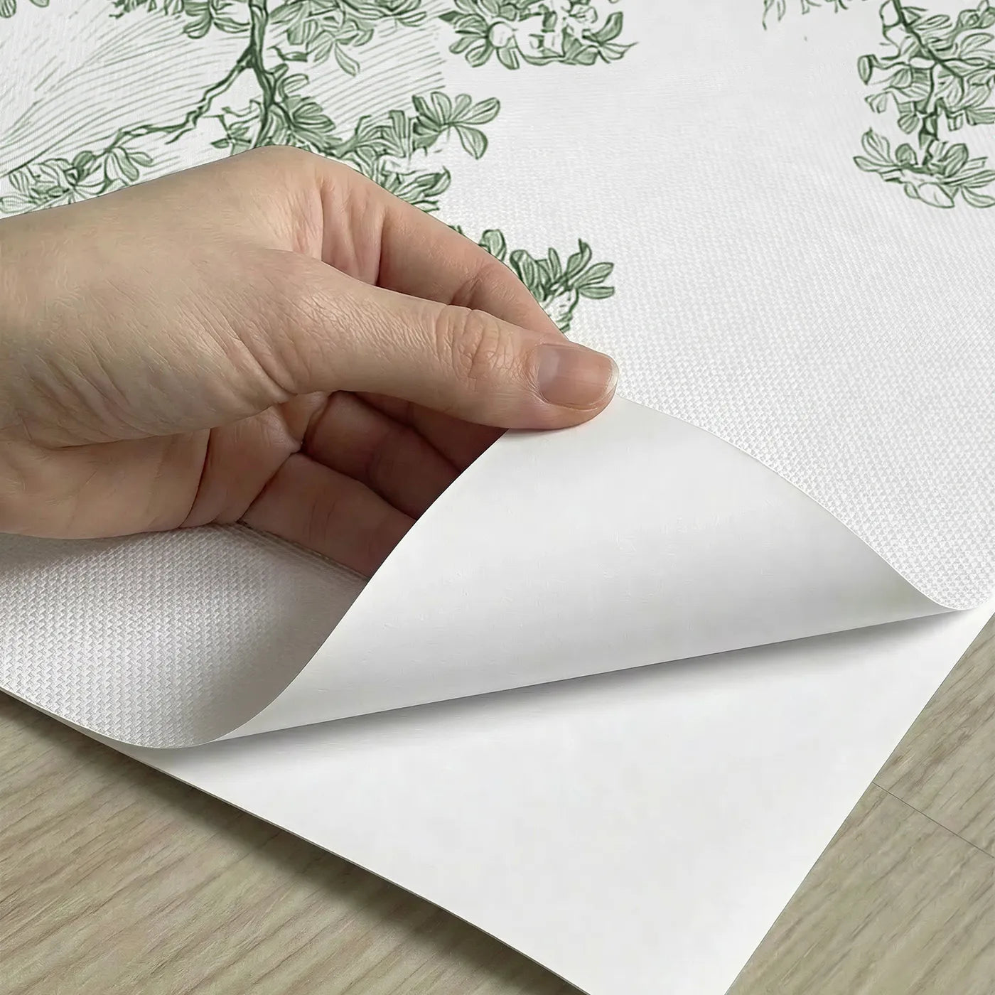 Peel-and-stick detail of The Old Mulberry Tree Wainscoting Wallpaper in Green by Whimsy Tots