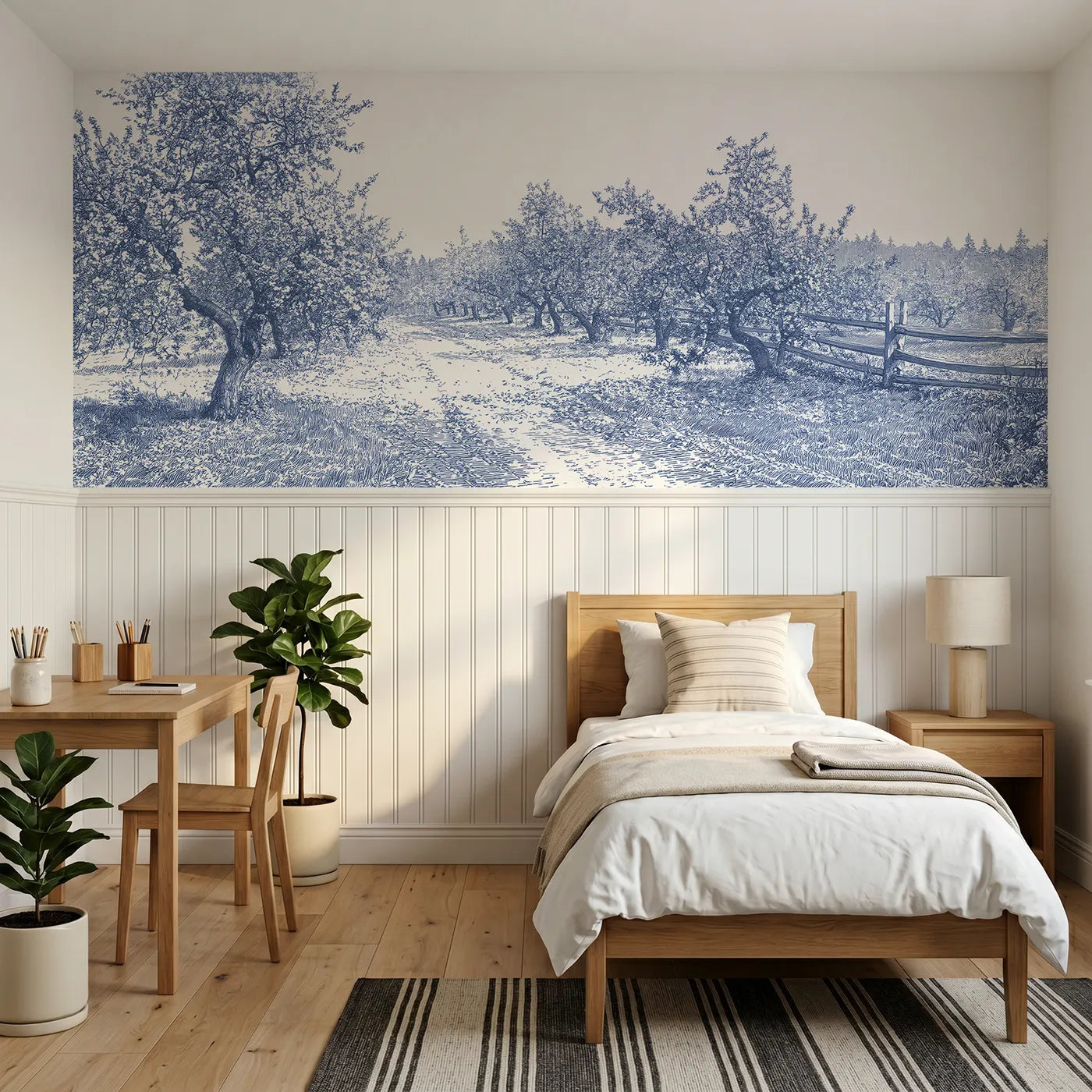 Toile wainscoting wallpaper of petals on the path by Whimsy Tots