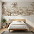 Toile wainscoting wallpaper of at the birdbath in brown by Whimsy Tots
