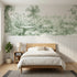 Toile wainscoting wallpaper of at the birdbath in green by Whimsy Tots