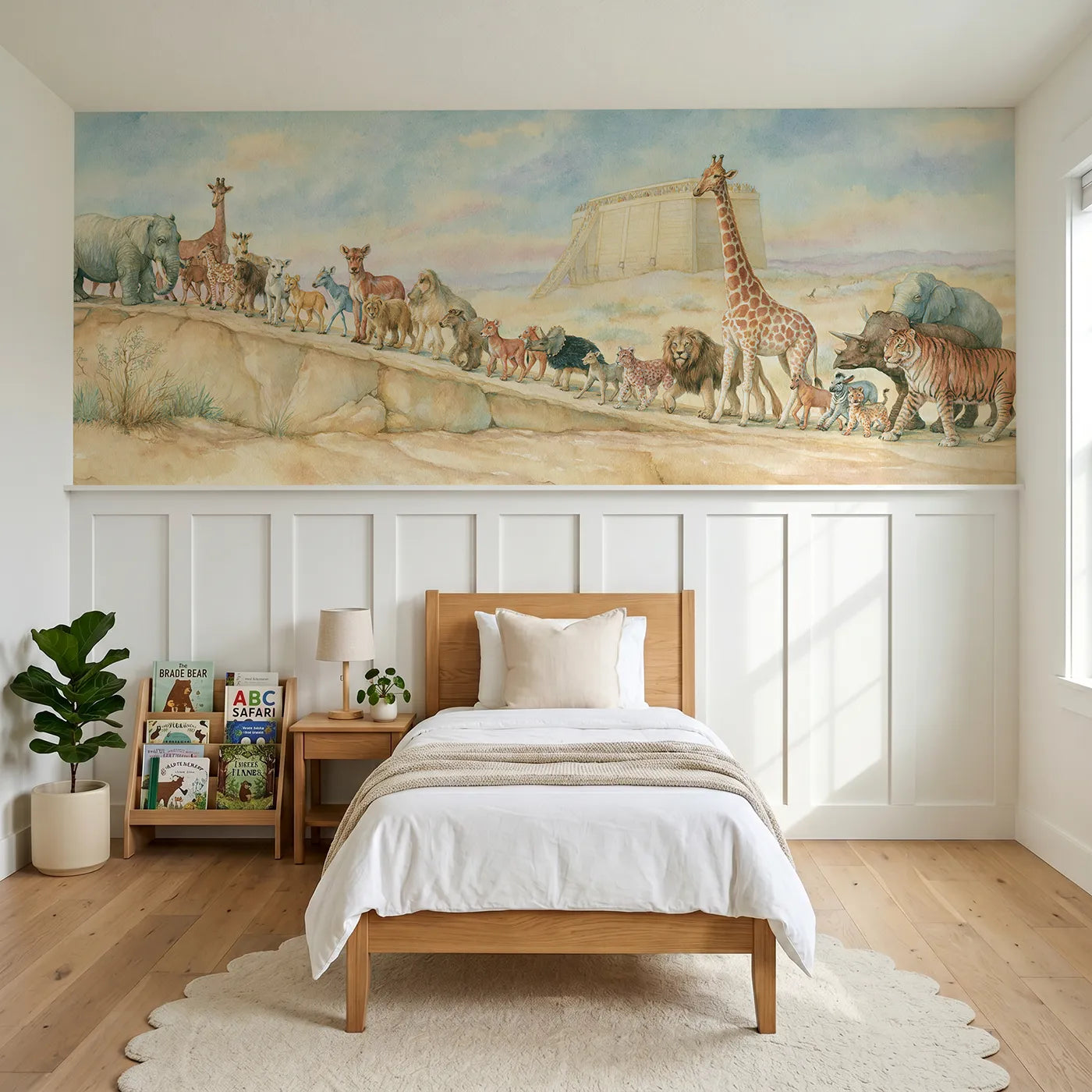 Storybook wainscoting wallpaper of two by two by Whimsy Tots