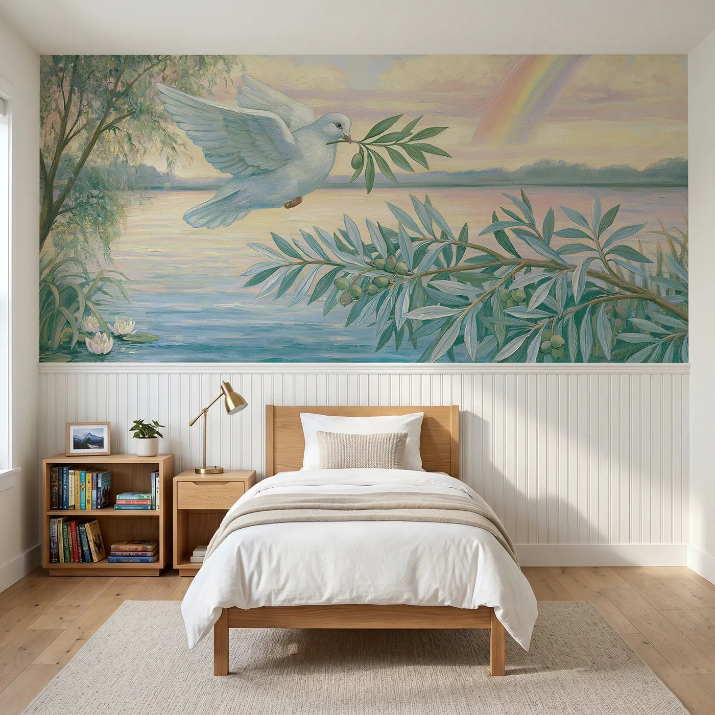 Colored pencil wainscoting wallpaper of the olive branch by Whimsy Tots