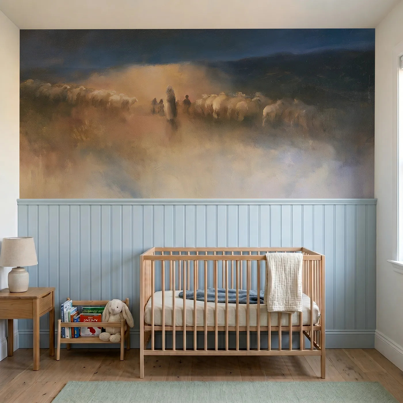 Watercolor wainscoting wallpaper of the light on the hillside by Whimsy Tots