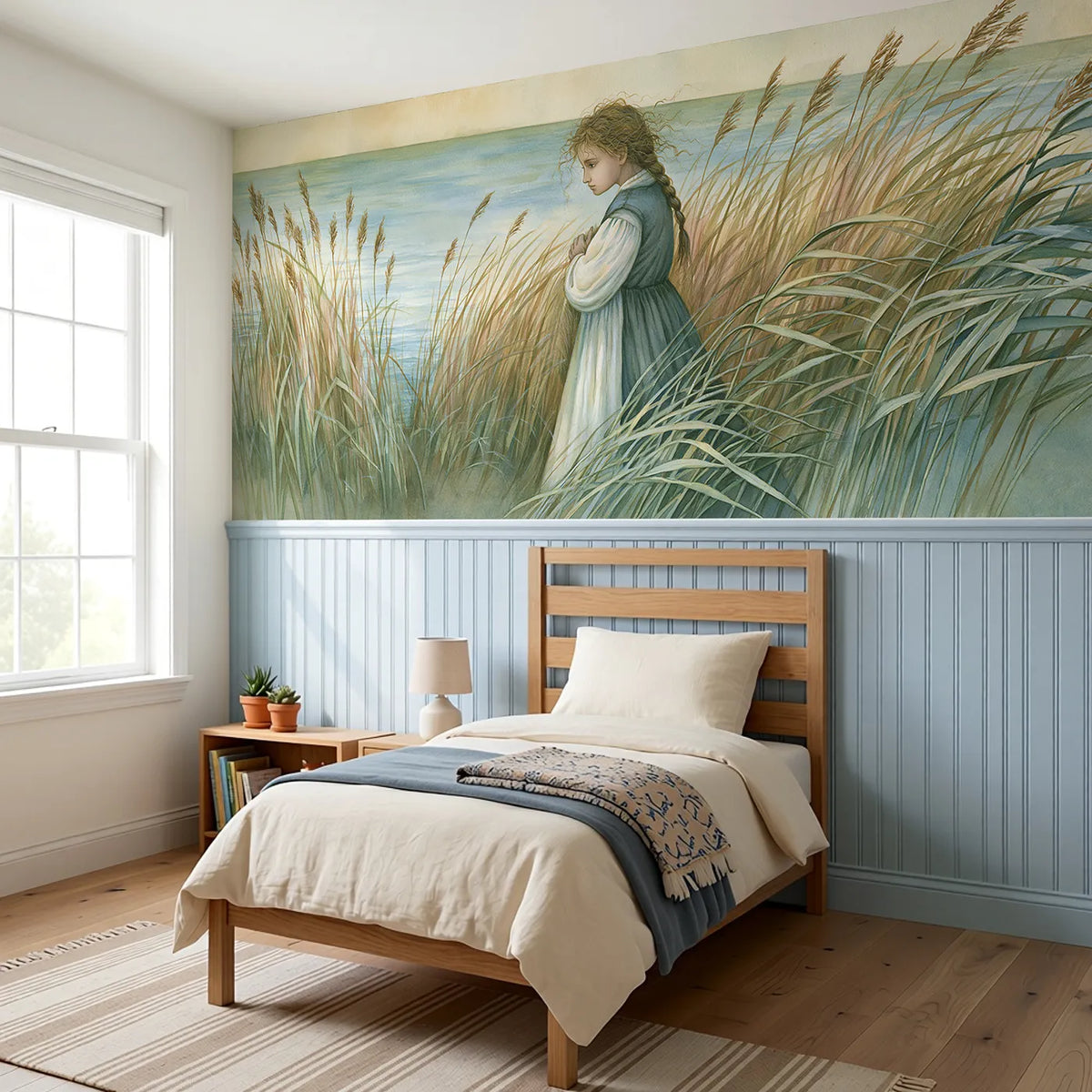 Miriam Watching Near Wainscoting Wallpaper styled in a kids room by Whimsy Tots