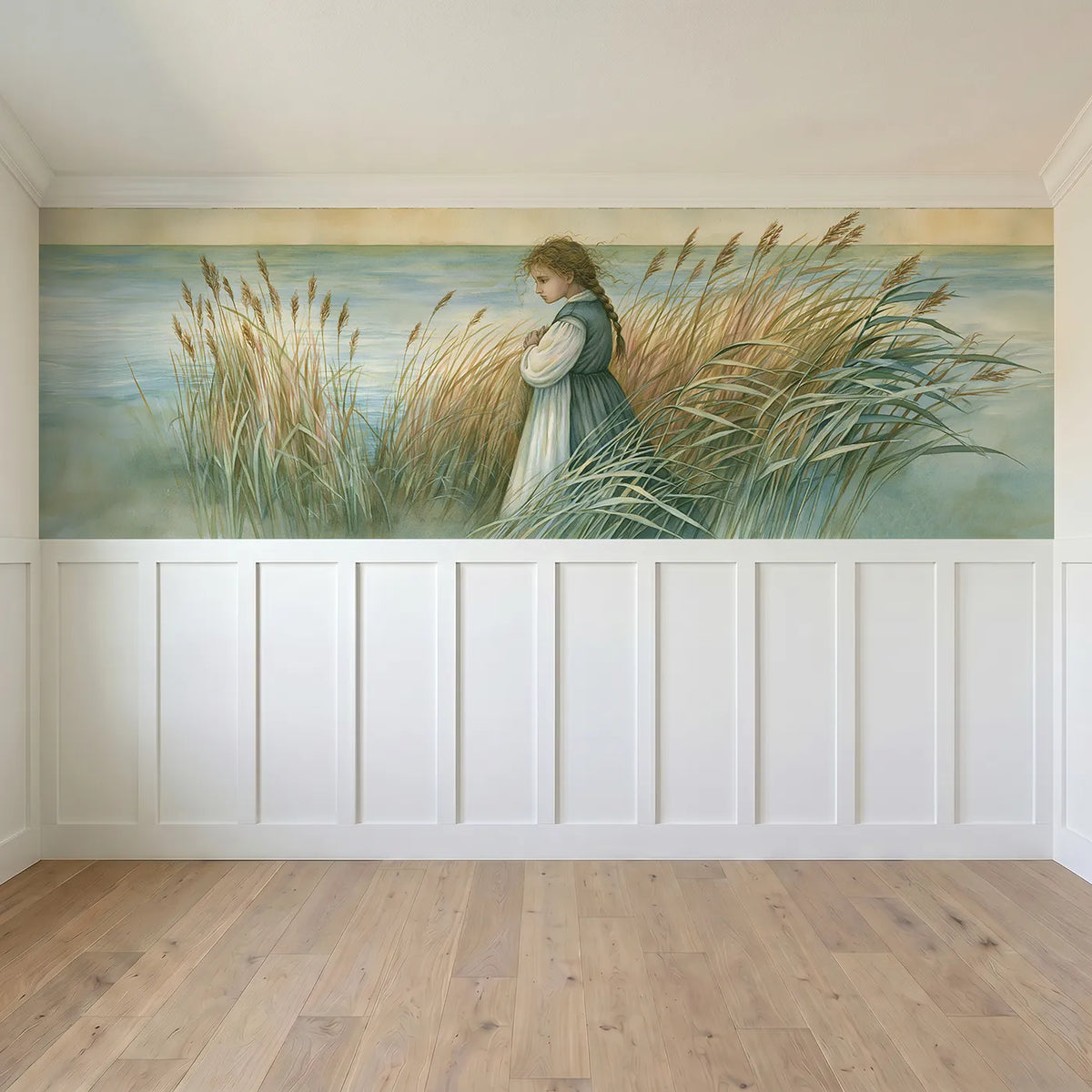 Full panel view of Miriam Watching Near Wainscoting Wallpaper by Whimsy Tots