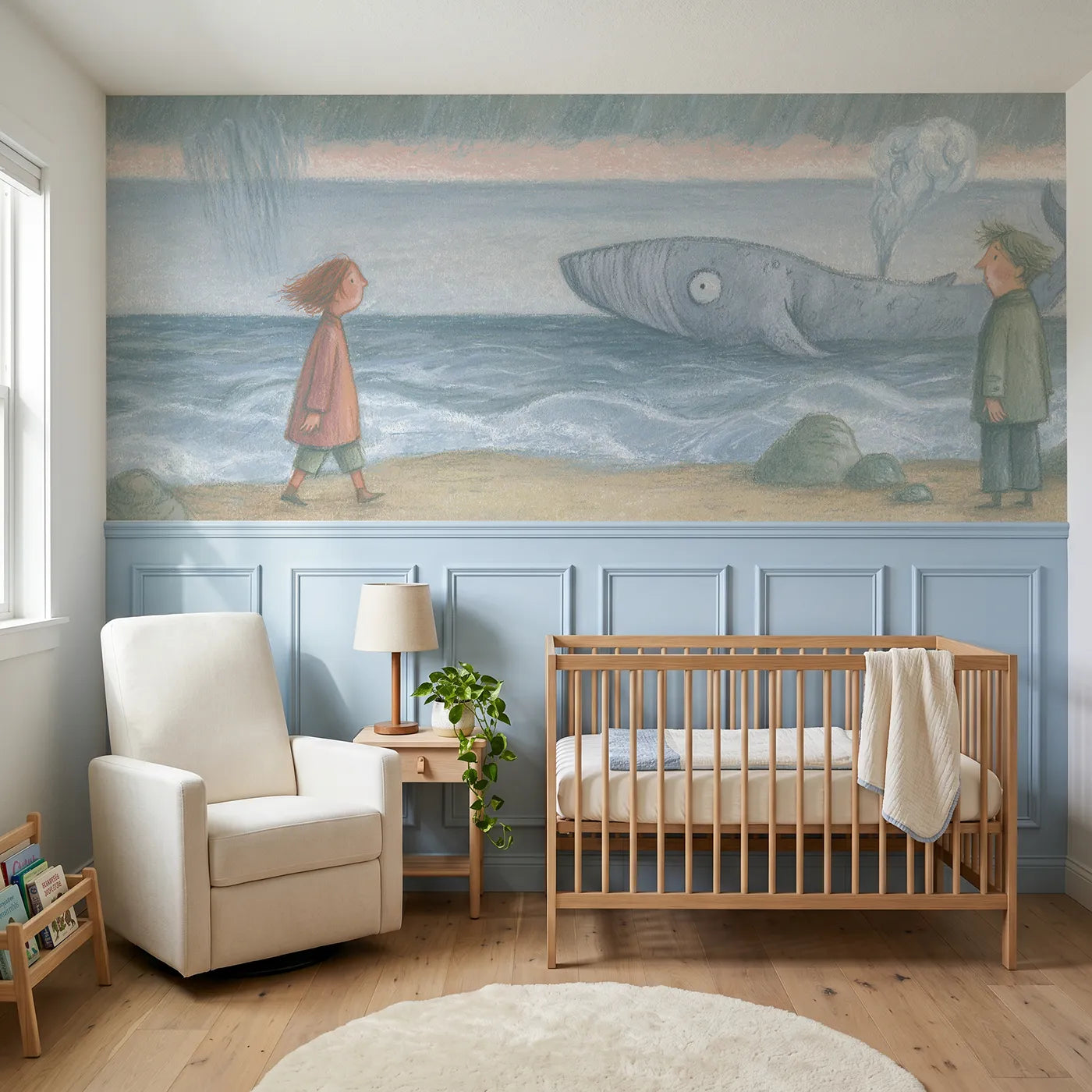 Colored pencil wainscoting wallpaper of walking the shore after by Whimsy Tots