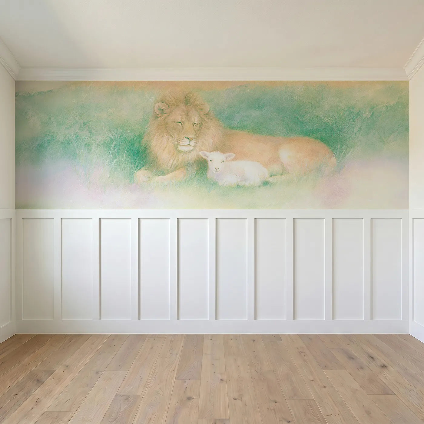 Full panel view of The Peaceable Kingdom Wainscoting Wallpaper by Whimsy Tots