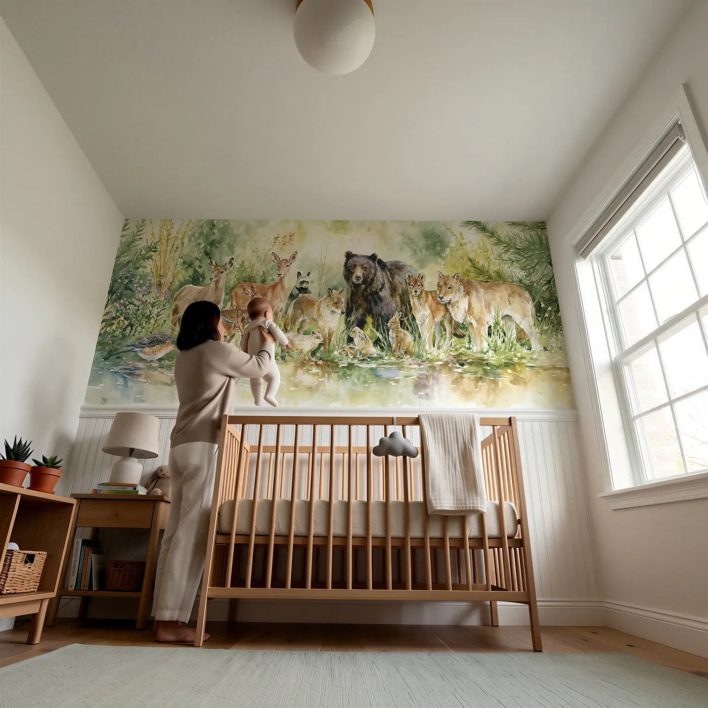 Child reading near Coming To Be Named Wainscoting Wallpaper by Whimsy Tots