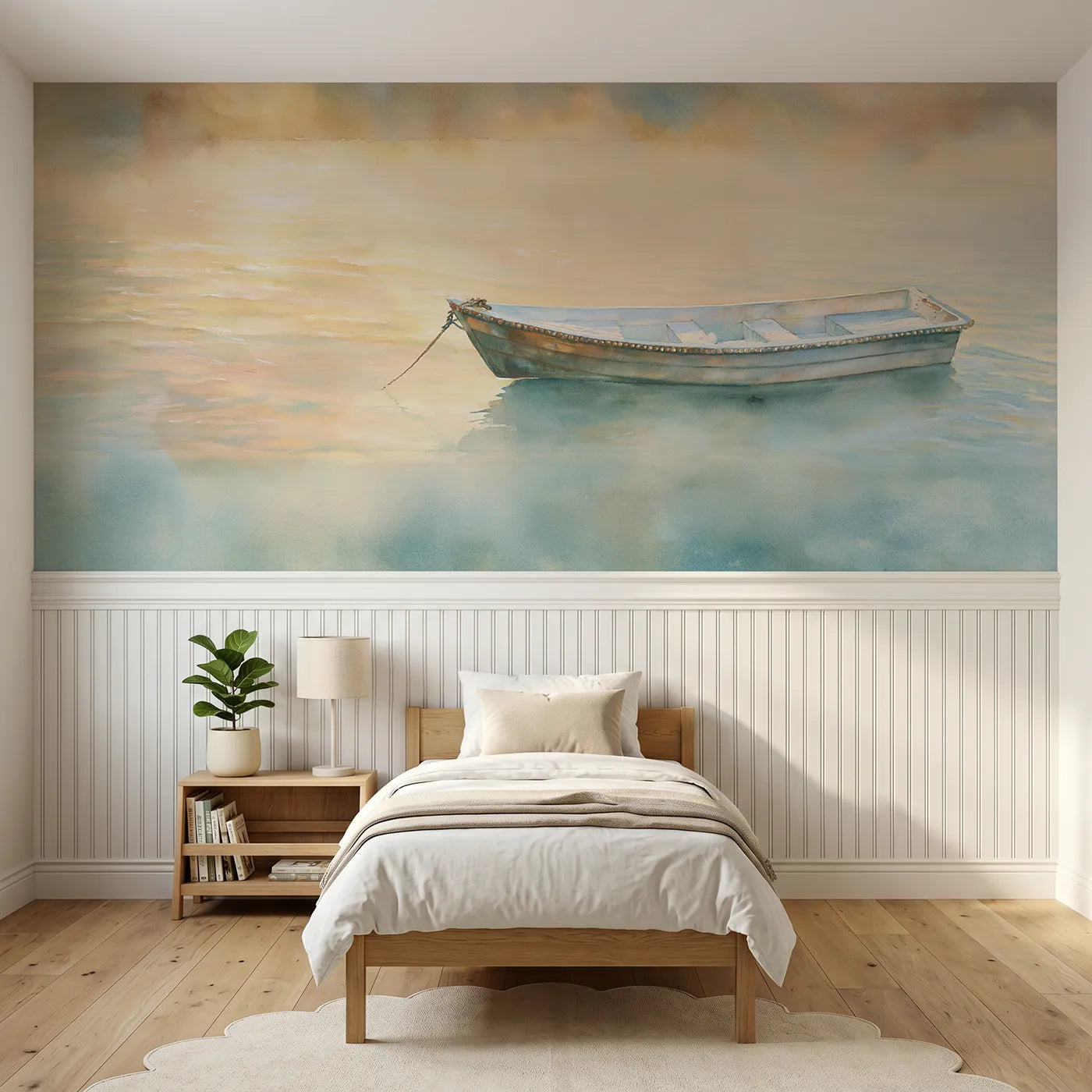 Watercolor wainscoting wallpaper of decks washed by rain by Whimsy Tots